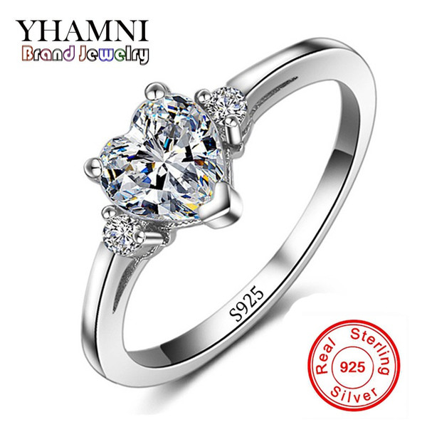 Promotion!!! Wholesale Real 925 Silver Heart Wedding Ring Fine Jewelry Inlay Heart CZ Diamant Engagement Rings For Women RX008