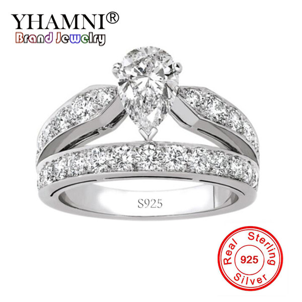 YHAMNI Luxury Female AAA Zircon Ring Set Fashion Real Solid 925 Silver Jewelry Engagement Rings For Women XJZ308