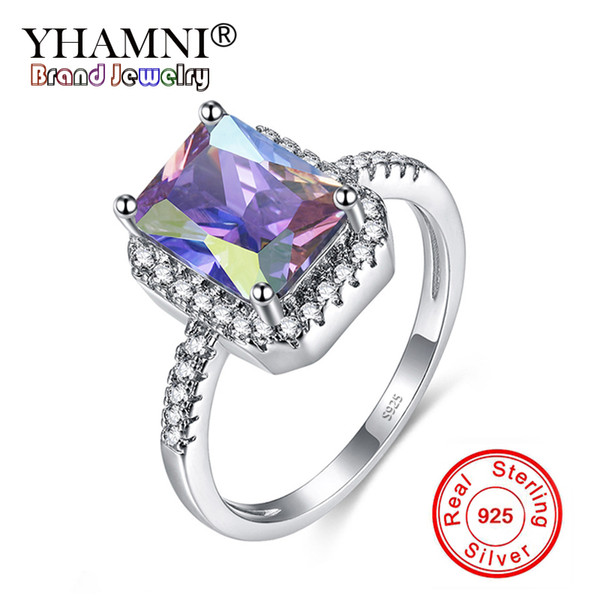 YHAMNI New Arrival Multicolor CZ Zircon Ring 100% Solid 925 Sterling Silver Ring Fashion Wedding Jewelry Gift for Women RA0523