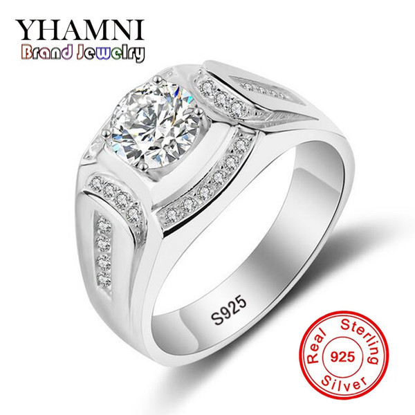 YHAMNI Brand Wedding Rings for Men 925 Sterling Silver Ring CZ Diamond Engagement Charm Man Jewelry Ring MJZ019