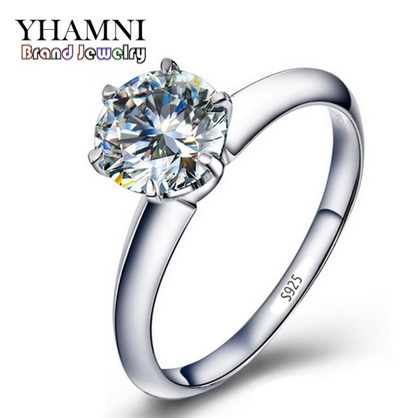 YHAMNI100% Original Solid 925 Silver Rings Set 1 Carat 6mm Diamond Wedding Rings for Women Bride Jewelry JZR003