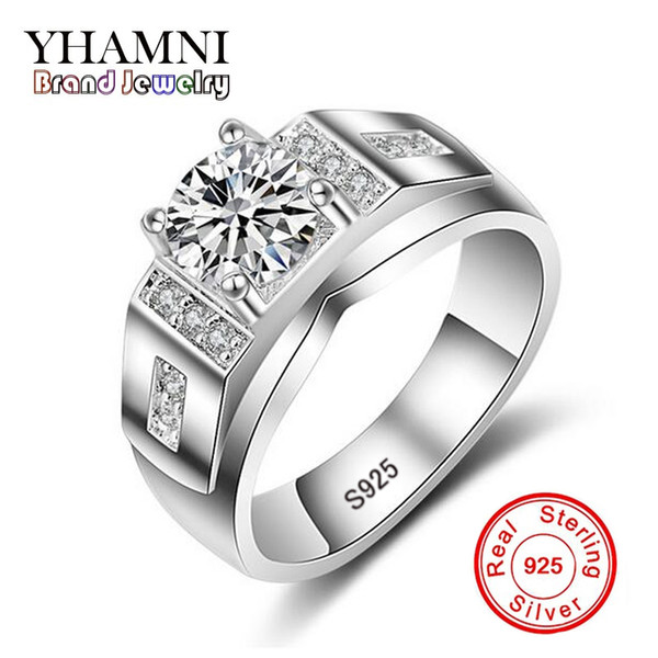 YHAMNI Fashion Man Wedding Ring Solid 925 Sterling Silver 6mm Diamond Luxury Charm Engagement Rings For Men Jewelry Gift MJZ008