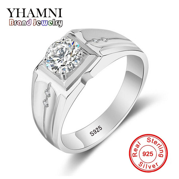 YHAMNI Original 925 Sterling Silver Rings Simple Fashion Style Luxury Diamond Ring High Quality Wedding Rings for Men Jewelry MJZ017