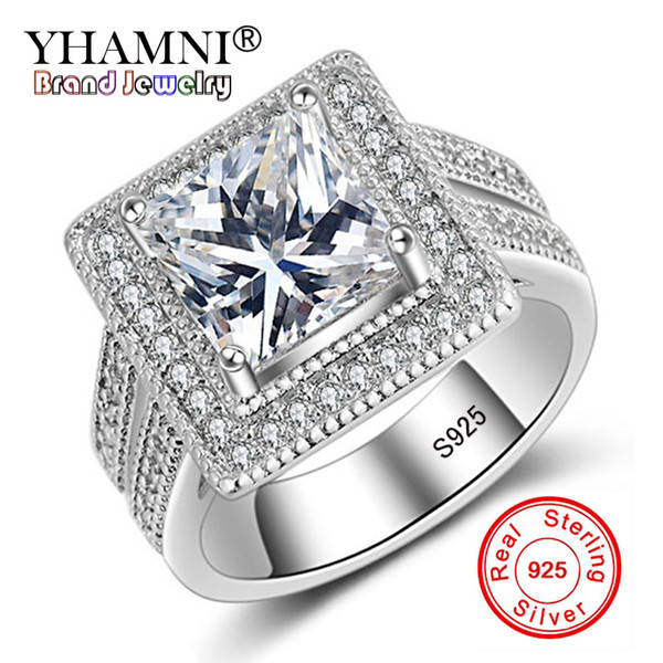 YHAMNI Original Solid 925 Sterling Silver Jewelry Cubic Zircon Wedding Rings Set Women Bijoux Girls Fashion Jewelry Gift LYR025