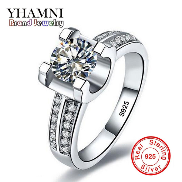 YHAMNI Luxury 100% Original Solid 925 Silver Rings Set 1.5 Carat Diamond Engagement Wedding Rings For Women YHR004