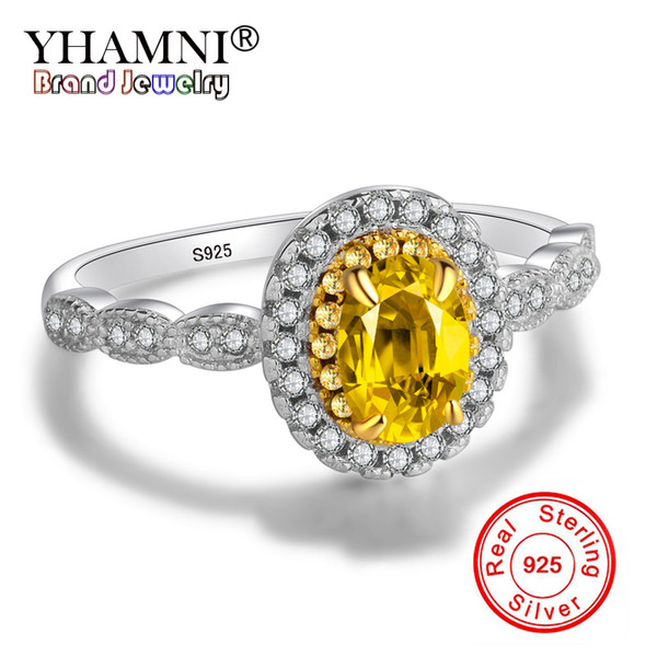 YHAMNI Original Yellow Cubic Zirconia Luxury Oval Women 925 Sterling Silver Wedding Ring Engagement Jewelry Wholesale LJZ231