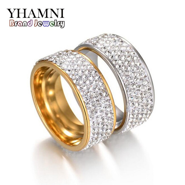 YHAMNI Fashion 5 Row Lines Clear Crystal CZ Diamond Jewelry Stainless Steel Engagement Rings Women Gold Color Luxury Jewelry MZ5