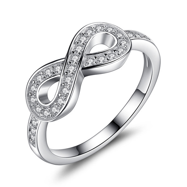 BELAWANG Infinity Symbol Ring Anniversary Wedding Engagement Solid 925 Sterling Silver Crystal Jewelry For Forever Love Wholesale# 6 7 8 9