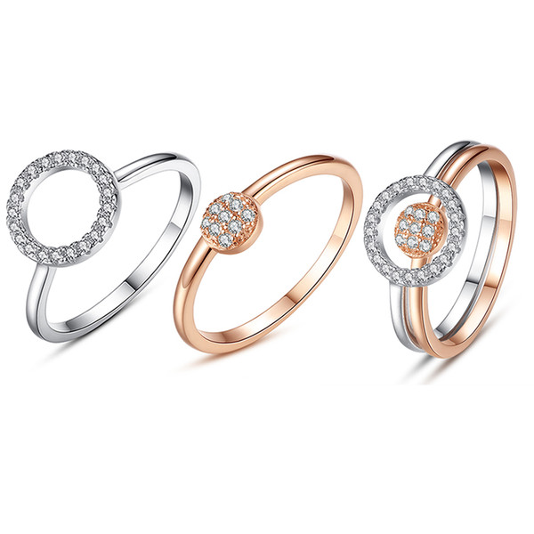 BELAWANG 9 Style 2 Colors 925 Sterling Silver Women Finger Ring Sets With CZ Silver&Rose Gold Heart Finger Rings Fit DIY Jewelry Making