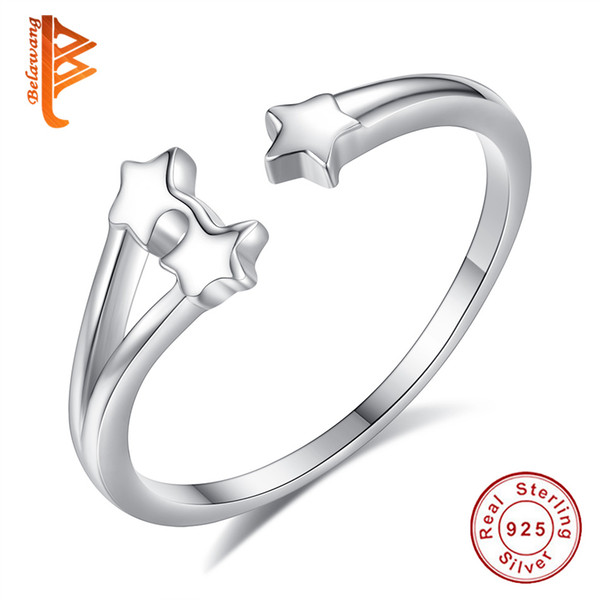 BELAWANG Authentic 925 Sterling Silver Star Open Finger Rings for Women Girls Christmas Day Fashion Jewelry Gift fit Size 7-8 Free Shipping