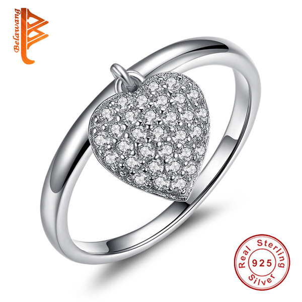 BELAWANG New High Quality Multi-Size 925 Sterling Silver Fashion Charm Ring Heart Shape With Crystal Stone Wedding Jewelry Valentine' Day