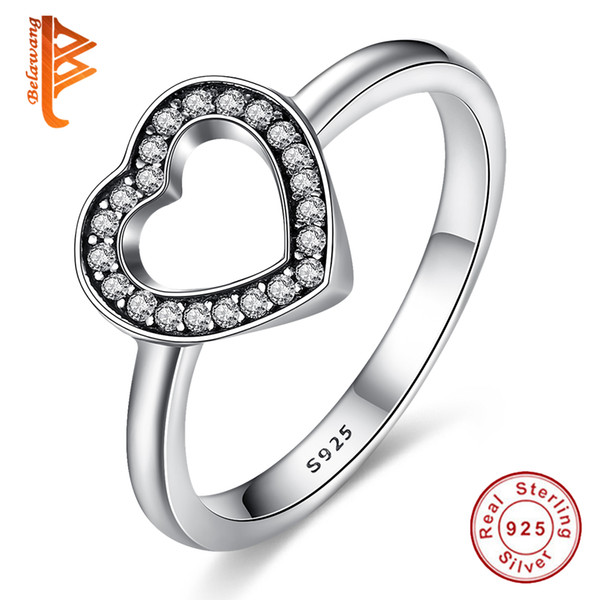 BELAWANG Classic CZ Ring 925 Sterling Silver Hollow Love Heart Rings for Women #6 7 8 Size Authentic Jewelry Engagement Wholesale