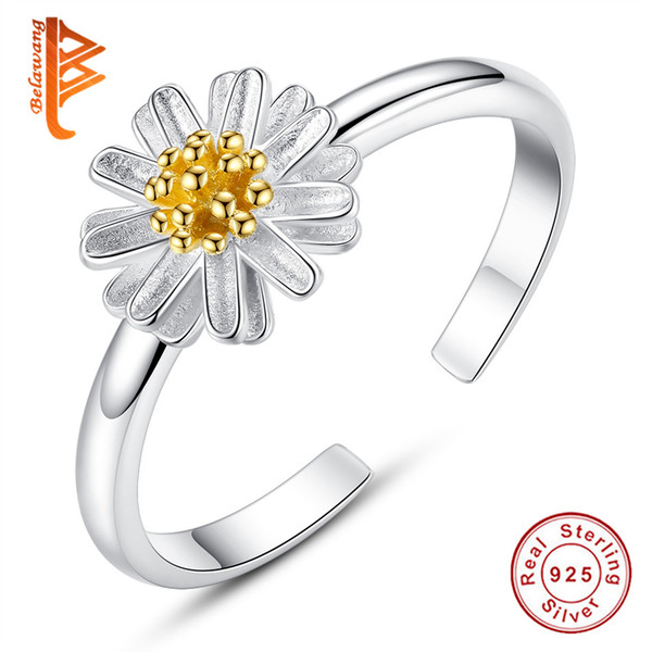 BELAWANG Newest Daisy Finger Rings 925 Sterling Silver Open Rings for Women Wedding Engagement Gift fit All Compatible Size Free Shipping