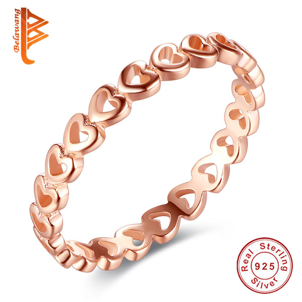 BELAWANG Rose Gold Linked Love Stackable Heart Rings Real 925 Sterling Silver Rings For Women Original Fashion Jewelry Wholesale #678