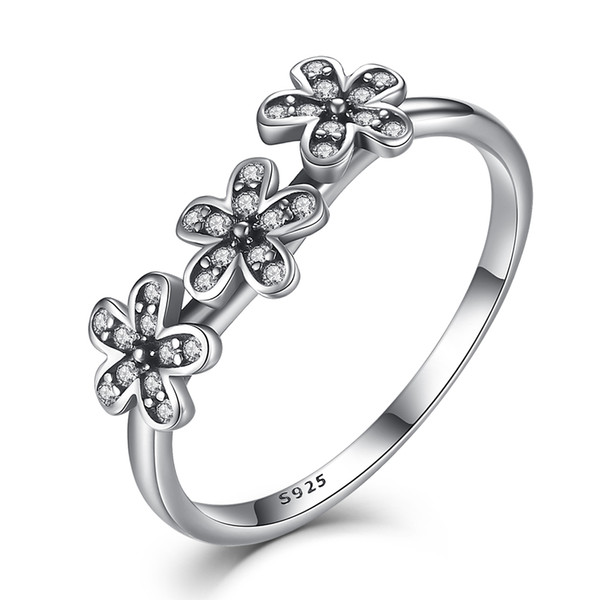 BELAWANG 925 Sterling Silver Daisy Finger Rings Clear CZ European Charms Rings for Women Wedding Jewelry Mother's Day Gift Free Shipping