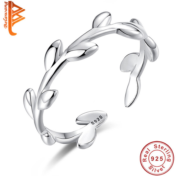 BELAWANG High Quality Jewelry Fashion Simple Open Design Leaf Ring 925 Sterling Silver Female Engagement Wedding Rings for Women