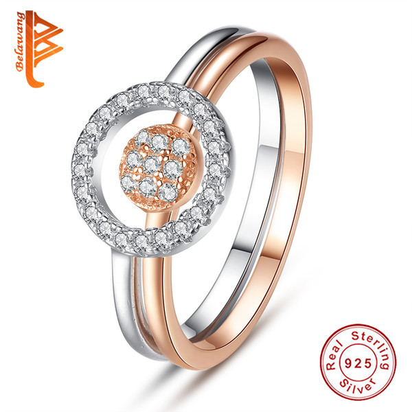 BELAWANG Classic Silver& Rose Gold Jewelry Engagement Wedding Band 925 Sterling Silver Hollow Round Rings for Women Lovers Free Shipping