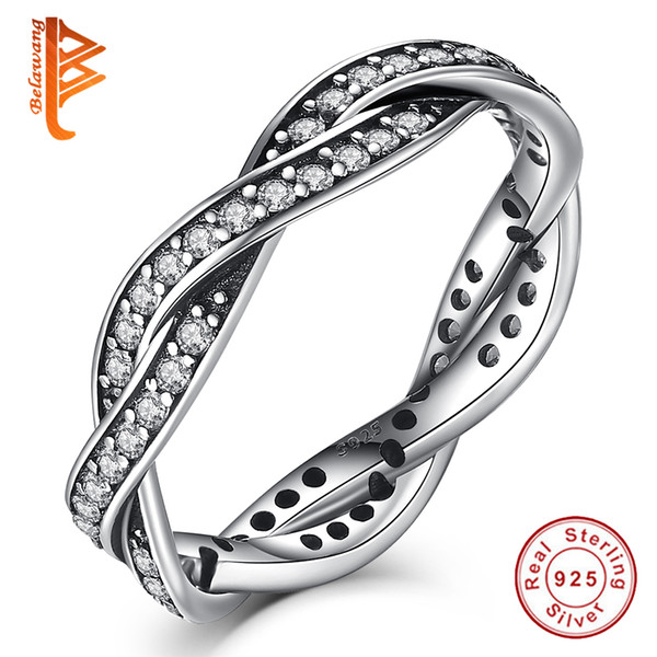 BELAWANG Original 925 Sterling Silver Rings BRAIDED RING with Clear CZ Twist Of Fate Twisted Love Ring for Women Authentic Jewelry Wholesale