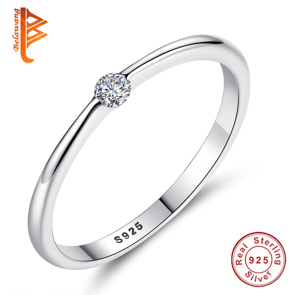 BELAWANG New Fashion 925 Sterling Silver Round Rings with Sparking CZ Crystal Finger Ring For Women Engagement Silver Jewelry