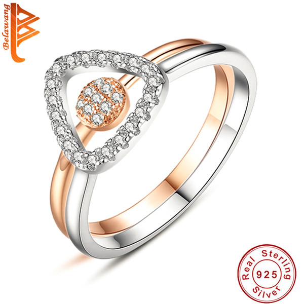 BELAWANG Silver&Rose Gold 925 Sterling Silver CZ Combination Finger Rings Geometric Minimalist Simple Rings For Women Wedding Jewelry Gift