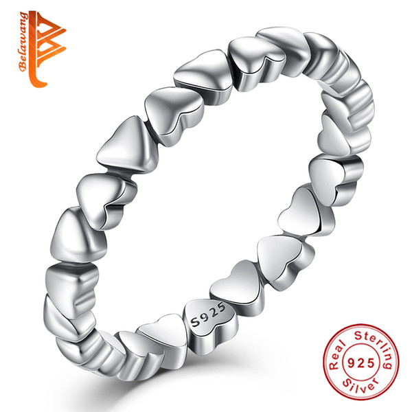 BELAWANG Unique Stackable FOREVER LOVE Heart Finger Ring Wholesale Authentic 925 Sterling Silver Rings Wedding Elegant Jewelry