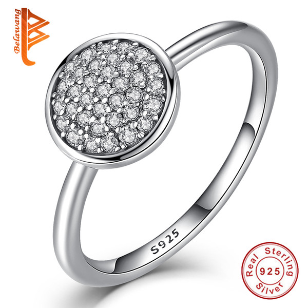 BELAWANG 3 Size 925 Sterling Silver Round Shape Radiant Elegance Jewelry Inlaid Clear Cubic Zircon Finger Rings for Women Engagement