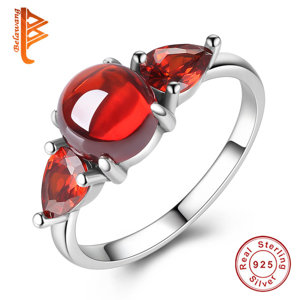 BELAWANG Round Simulated Ruby Finger Ring 925 Sterling Silver Clear Cubic Zirconia Ring Anniversary Jewelry Gift Wholesale #678 For Women