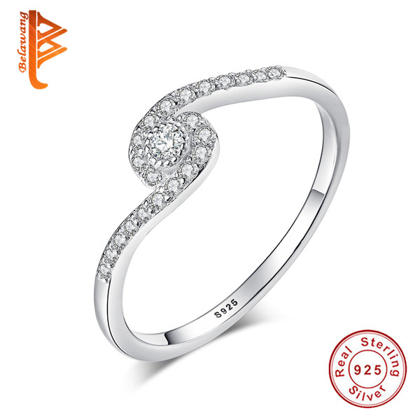 BELAWANG Fashion Jewelry Round Finger Ring With Tiny Cubic Zirconia 925 Sterling Silver Female Engagement Wedding Rings for Women