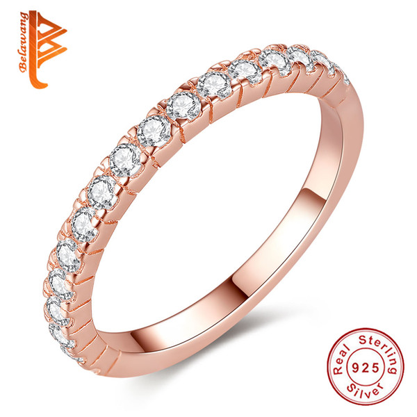 BELAWANG Wholesale #678 Rose Gold 925 Sterling Silver Rings with Clear CZ Jewelry Love Ring Wedding Engagement Anniversary For Women