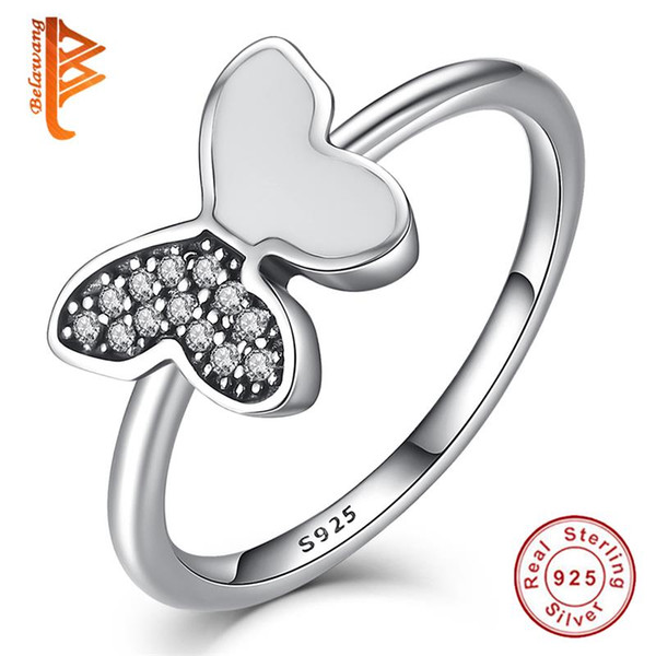 BELAWANG 925 Sterling Silver Rings Butterfly Clear Cubic Zircon For Women Finger Ring Wedding Party Birthday Timeless Elegant Silver Jewelry