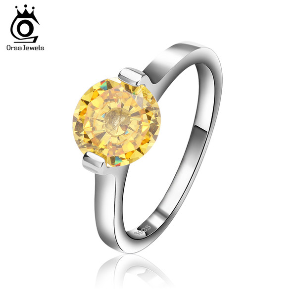 ORSA New Fashion AAA Yellow Cubic Zircon Ring Platinum Plated Women Wedding Engagement Ring 2015 OR53