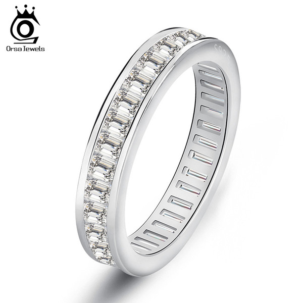 Rectangle CZ Invisible Setting Wedding Bands For Women Fashion Eternity Ring on 3 Layer Platinum Plated OR62