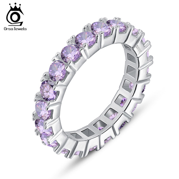 ORSA Grade Purple Austrian Cubic Zircon Wedding Bands for Women Never Ending Band Ring Wholesale OR31-P