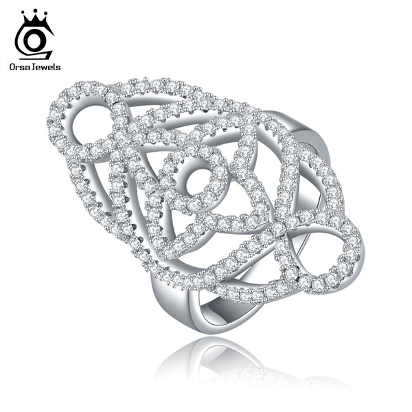 ORSA JEWELS Fashion Luxury Women Ring Micro Paved 136 Pieces Cubic Zircon For Female Silver Color Rings OR46