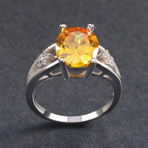 ORSA JEWELS Luxury 4ct Oval Cut AAA Austrian Yellow Cubic Zirconia Ring for Women Silver Color Engagement Ring jewelry OR56