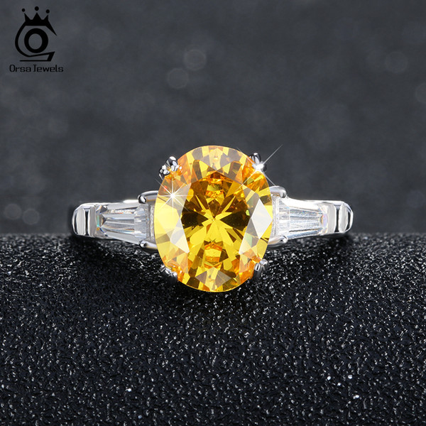 ORSA JEWELS Fashion Silver Color Rings with 3.5 ct Oval Cut Yellow Cubic Zirconia New Christmas Gift for Women Jewelry OR51