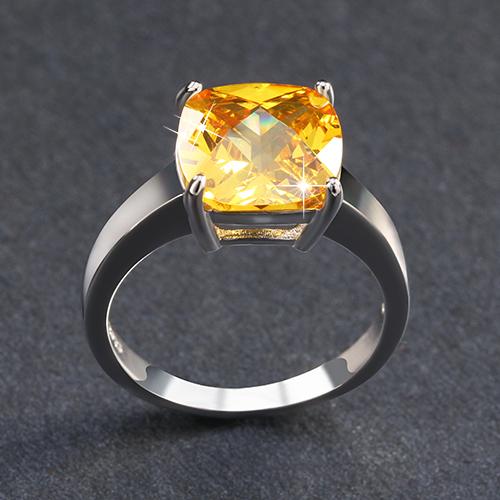 ORSA JEWELS 4 ct Cushion Cut Yellow Zircon Ring New Arrival Silver Color Trendy Rings for Women Anniversary Gift OR55