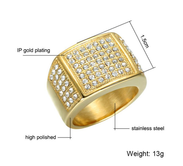 Explosive European and American Fashion Attractive Luxury Diamond Ring Men Titanium Steel Square European and American Jewelry