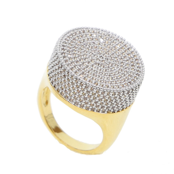 2018 new arrived big round shape gold hip hop bling iced out bling men's jewelry USA hot sellilng micro pave cz diamond gold ring