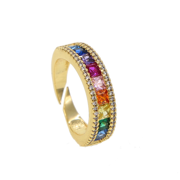 adjust fashion ring midi knukle women finger jewelry 18k gold plated paved rainbow colorful cubic zirconia trendy jewelry