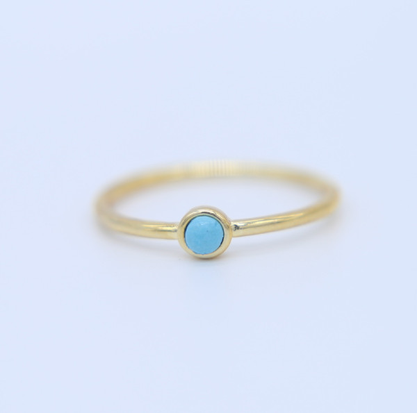 US size 6-8 dainty delicate gold filled 3mm turquoise stone minimal girl women jewelry single stone ring