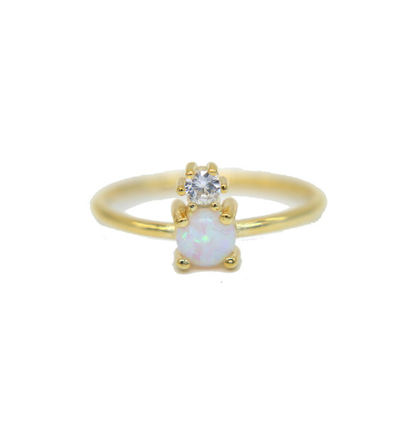 US size 6-8 18k yellow gold plated with white fire opal cz stone crown princess style women girl fashion thin delicate ring