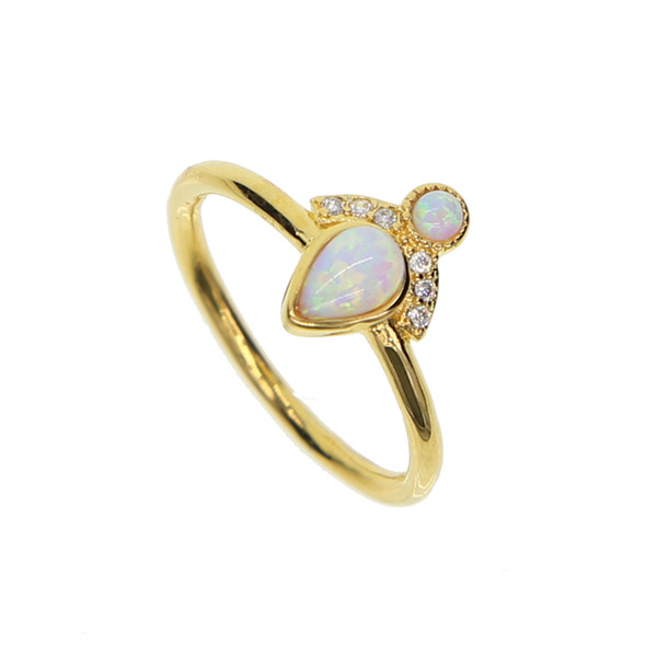 18k yellow gold plated fashion rings girl women crown princess gift WHITE fire Opal gemstone dainty gold finger ring