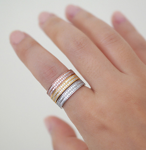 3 colors double raw cz micro pave cubic zirconia engagement band 925 sterling silver top quality cz eternity band ring