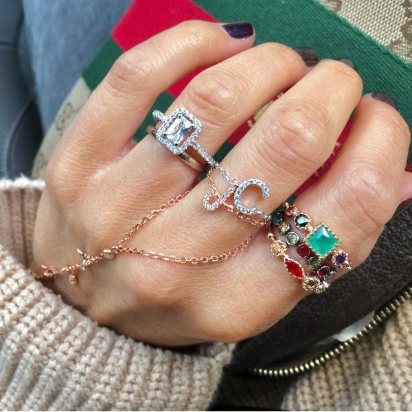 26 initial letter ring micro pave cz Alphabet adjust chain design delicate lovely girl women finger jewelry personalized name rings