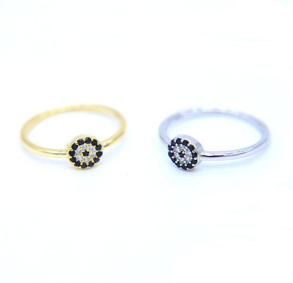 US size 6-8 dainty delicate minimal jewelry silver gold plated fashion classic round evil eye micro pave cz cute girl ring