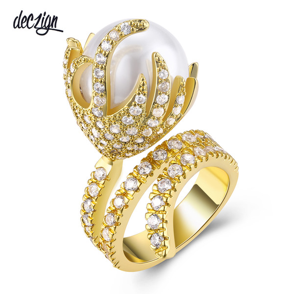 Deczign Flower Ring for party 18K Gold with cubic zircon crystal finger Ring high quality fashion jewelry Free shipment full size SJ15435