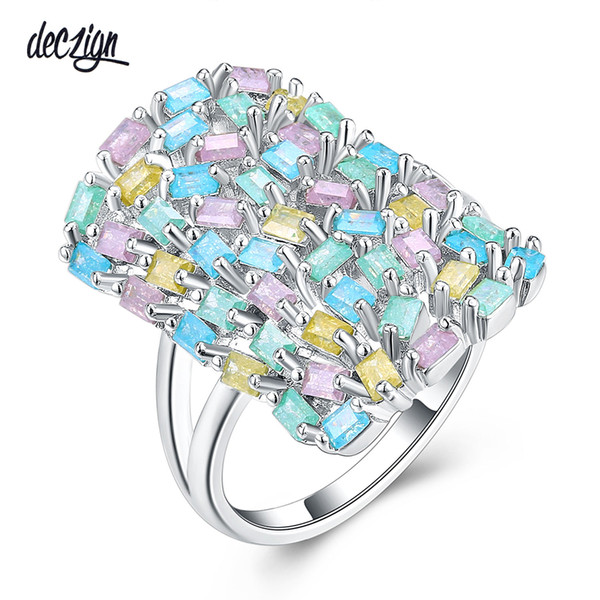 Deczign New Hot spring multi colorful rings for women aneis rectangle zirconia jewelry Luxury Accessories Fashion jewellery ring SJ27230