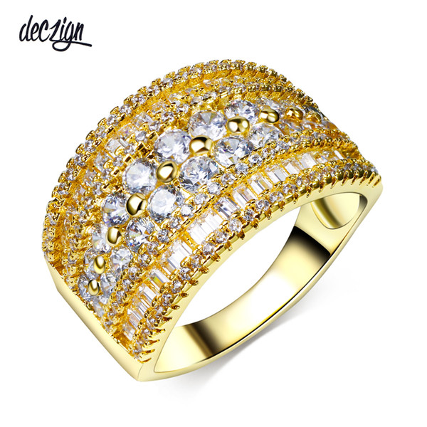 Deczign Unique Design shiny bright ring with Clear cubic zirconia crystal Luxury Gold/White Gold color Wide Women Rings Jewelry SJ23433