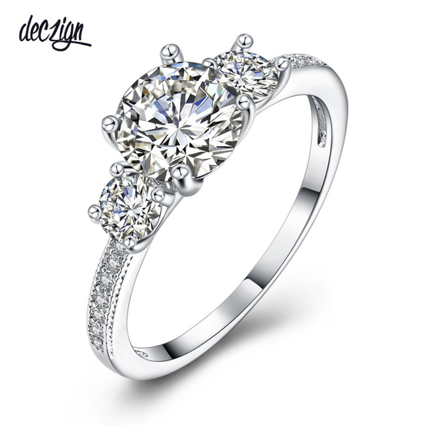 Deczign New Sparkling CZ Ring for Women Engagement Jewelry Anniversary Gift Rhodium Color Princess Crown Anel bagues femme SJ24774